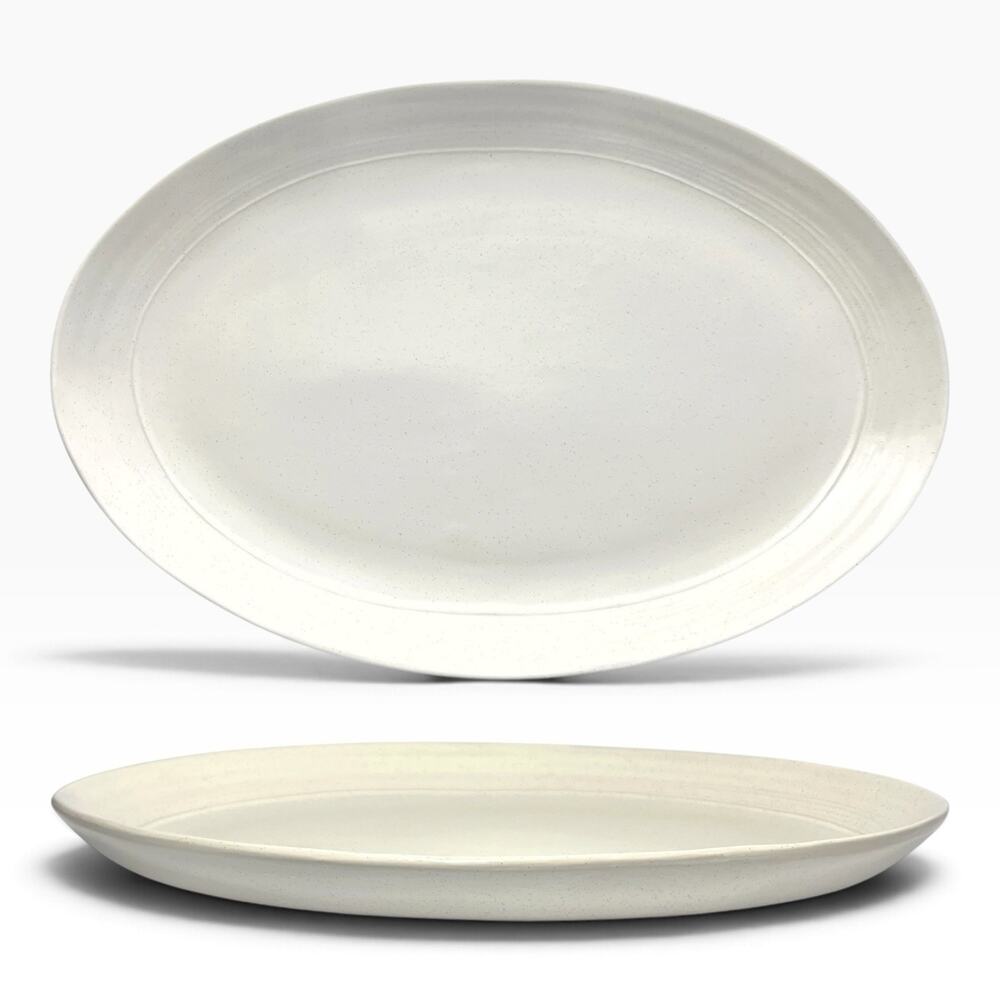 Bee & Willow “Milbrook, White” Large Oval Ceramic Serving Platter 14”